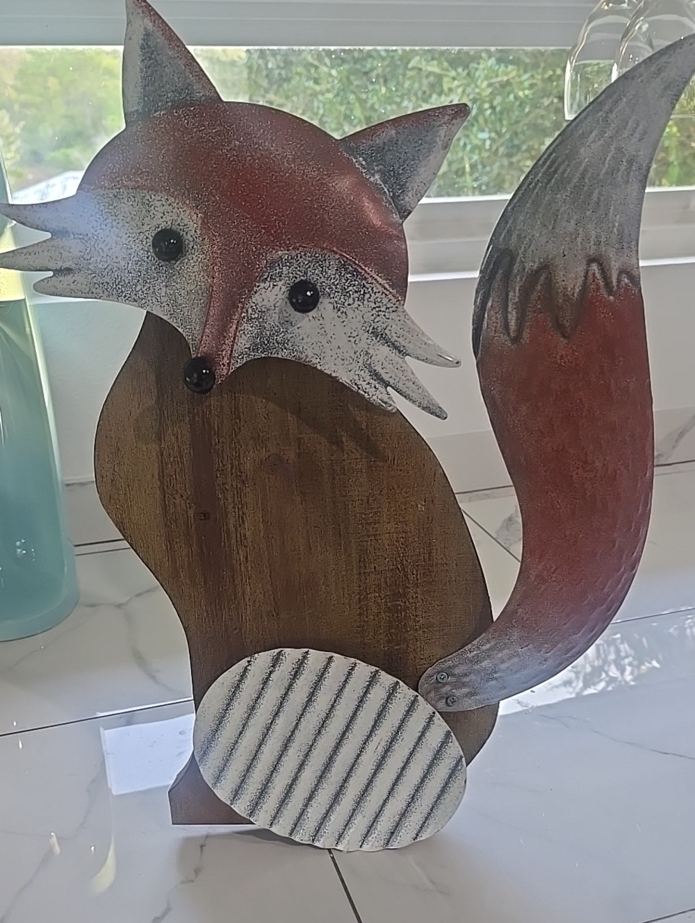 Handcrafted Fox Tabletop Accent - Red, White & Brown